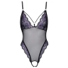 Cottelli LINGERIE - Seksowne Czarne Siateczkowe Body Z Fioletową Koronką S