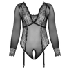 Cottelli CURVES - Czarne Prześwitujące Body Bez Krocza 3XL