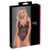 Cottelli LINGERIE - Elastyczne Czarne Body Bez Krocza Z Kwiatową Koronką M