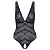 Cottelli LINGERIE - Elastyczne Czarne Body Bez Krocza Z Kwiatową Koronką L