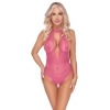 Cottelli LINGERIE - Różowe Koronkowe Body Z Otwartym Kroczem S/M