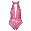 Cottelli LINGERIE - Różowe Koronkowe Body Z Otwartym Kroczem S/M