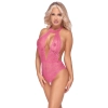 Cottelli LINGERIE - Różowe Koronkowe Body Z Otwartym Kroczem S/M