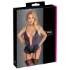 Cottelli LINGERIE - Body Z Fioletowej Koronki Z Paskami Do Pończoch Bez Krocza L