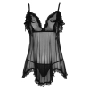 Cottelli LINGERIE - Gorąca Koszulka Nocna Z Siateczki Z Kokardkami + Stringi Czarne 2XL
