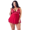 Cottelli CURVES - Seksowna Babydoll Z Rozcięciem Na Piersiach I Kokardką Czerwona 2XL