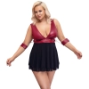 Cottelli Bondage - Seksowna Krótka Babydoll Z Mankietami Czerwono-Czarna XL