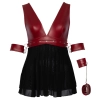 Cottelli Bondage - Seksowna Krótka Babydoll Z Mankietami Czerwono-Czarna XL