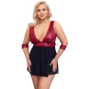 Cottelli Bondage - Seksowna Krótka Babydoll Z Mankietami Czerwono-Czarna 2XL