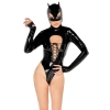 Black Level - Czarne Body Sznurowane Z Maską Z Uszami Czarne XL
