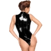 Noir - Seksowne Błyszczące Czarne Body Ze Srebrnym Zamkiem S