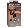 King Cock Elite - Uprząż Strap-On Z Realistycznym Dildo 20 CM Jasny Kolor Skóry + Pierścień Na Penisa Z Wahającymi Się Jądrami Czarny