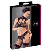 Cottelli LINGERIE - Koronkowy Biustonosz Z Kołnierzem I Stringi Z Paskami Do Pończoch 85B/L