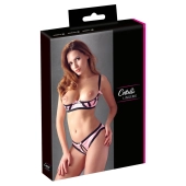 Cottelli LINGERIE - Satynowy Biustonosz Bez Miseczek I Figi Bez Krocza Różowe 75B/S