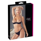 Cottelli LINGERIE - Czarny Seksowny Biustonosz I Stringi Ze Złotymi Łańcuchami 85B/L