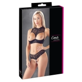 Cottelli LINGERIE - Koronkowy 2-Częściowy Set Biustonosz Bez Miseczek I Wysokie Otwarte Stringi 75B/S