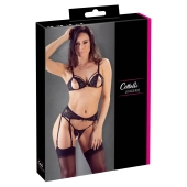 Cottelli LINGERIE - 3-Częściowy Zestaw Z Delikatnej Kwiatowej Koronki Czarny XL