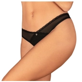 Obsessive - Seksowne Czarne Stringi Bez Krocza I Ozdobnym Kwiatem Latinesa XL/2XL