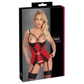 Cottelli LINGERIE - Seksowna Haleczka Bez Biustu Z Paskami Do Pończoch + Otwarte Stringi L