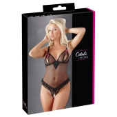 Cottelli LINGERIE - Seksowne Siateczkowe Body Z Otwartym Kroczem I Biustem Czarne 75B/S