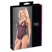 Cottelli LINGERIE - Seksowne Siateczkowe Body Z Delikatną Koronką Bez Krocza M