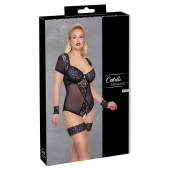 Cottelli Bondage - Siateczkowe Body Z Seksowną Koronką Bez Kroku Z Mankietami 90D/XL