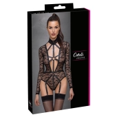 Cottelli LINGERIE - Seksowne Koronkowe Body Z Długim Rękawem Wygląd Uprzęży Czarne XL