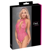 Cottelli LINGERIE - Różowe Koronkowe Body Z Otwartym Kroczem L/XL