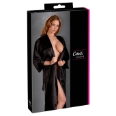 Cottelli LINGERIE - Długi Czarny Satynowy Szlafrok Z Paskiem Do Wiązania L/XL