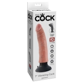 King Cock - Realistyczny Wibrator Jak Naturalny Penis Z Przyssawką 18 CM Jasny Kolor Skóry