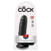 King Cock - Realistyczne Dildo Z Żołędziem Jądrami I Żyłkami 18 CM Czarny