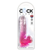 King Cock Clear - Realistyczne Dildo Z Jądrami I Przyssawką Przezroczyste-Różowe 15 CM