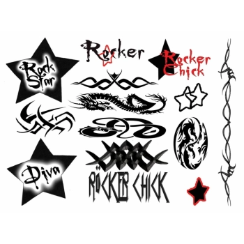 Zestaw tymczasowych tatuaży - Tattoo Set Rocker Chick