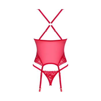 Obsessive - Czerwony Koronkowy Gorset + Stringi Lacelove M/L