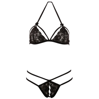 Cottelli LINGERIE - Zmysłowe Koronkowy Zestaw Biustonosz I Stringi Czarny M
