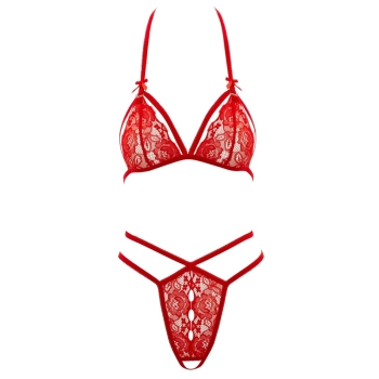 Cottelli LINGERIE - Zmysłowe Koronkowy Zestaw Biustonosz I Stringi Czerwony XL