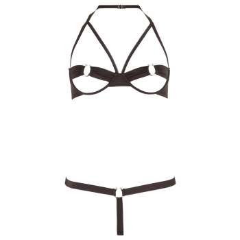 Cottelli LINGERIE - Seksowny Otwarty Biustonosz + Stringi Czarne 75B/S