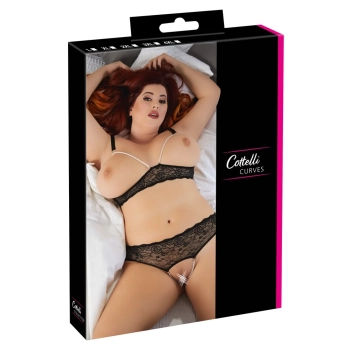 Cottelli CURVES - Seksowna Otwarta Koronkowa Bielizna Z Perełkami Czarna L