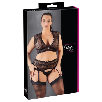 Cottelli CURVES - Koronkowa Seksowna Breletka Z Pasem Do Pończoch I Stringami 4XL