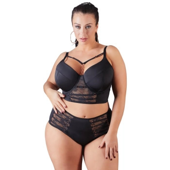 Cottelli CURVES - Seksowny Czarny Biustonosz Z Dodatkiem Koronki I Różowego Złota 85D