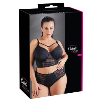 Cottelli CURVES - Seksowny Czarny Biustonosz Z Dodatkiem Koronki I Różowego Złota 85D