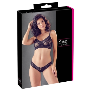 Cottelli LINGERIE - Seksowny Koronkowy Komplecik Biustonosz I Majteczki Czarny S/M