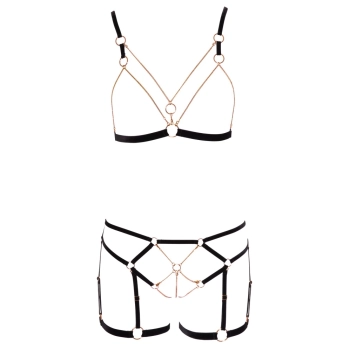 Cottelli LINGERIE - Seksowny Biustonosz Z Paseczków I Łańcuszków + Figi Z Koronką XL