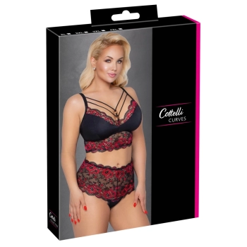 Cottelli CURVES - Seksowny Koronkowy Secik Wysokie Stringi I Biustonosz Z Paseczkami 2XL