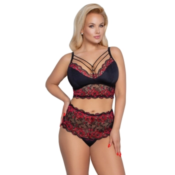 Cottelli CURVES - Seksowny Koronkowy Secik Wysokie Stringi I Biustonosz Z Paseczkami 2XL