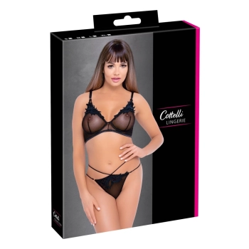 Cottelli LINGERIE - Seksowny Siateczkowy Biustonosz I Stringi Na Cienkich Sznureczkach S