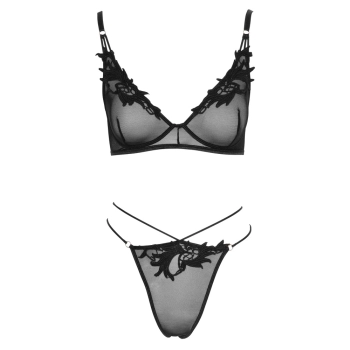 Cottelli LINGERIE - Seksowny Siateczkowy Biustonosz I Stringi Na Cienkich Sznureczkach L