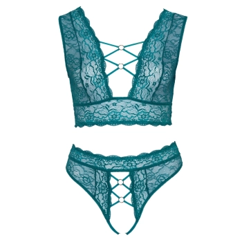 Cottelli CURVES - Seksowna Wycięta Braletka I Stringi Bez Krocza Niebieskie 4XL