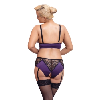 Cottelli CURVES - Satynowo-Koronkowy Zestaw Majtki Z Podwiązką I Stanik 2XL