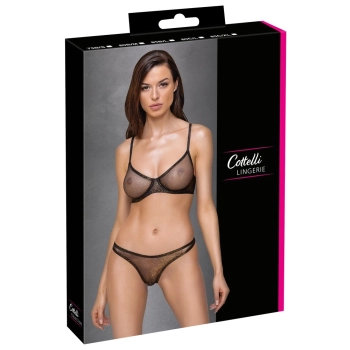 Cottelli LINGERIE - Seksowny Siateczkowy 2-Częściowy Komplecik Z Brokatem 85C/XL